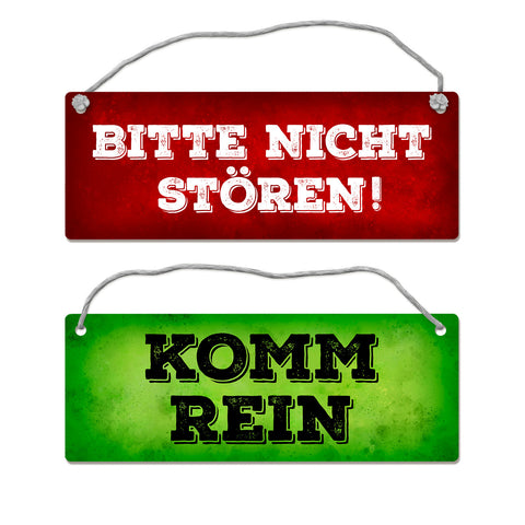 &quotBitte nicht stören - Komm rein" Wendeschild in Grün und Rot mit Kordel