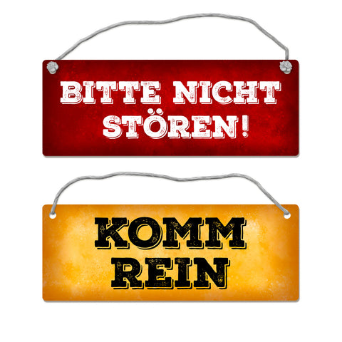 "Bitte nicht stören - Komm rein" Wendeschild in Gelb und Rot mit Kordel