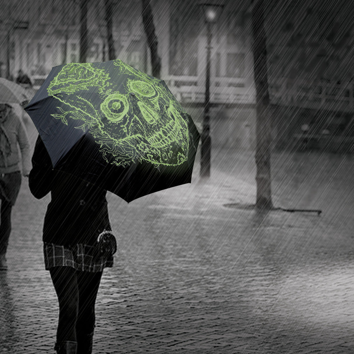 Totenkopf Regenschirm mit Glow in the Dark Effekt