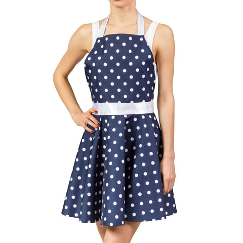 Rockabilly Kleid Kochschürze in blau mit Punkten