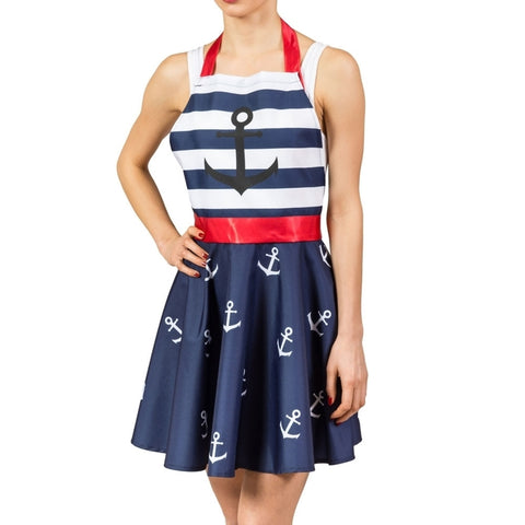 Rockabilly Kleid Kochschürze mit Anker-Motiv