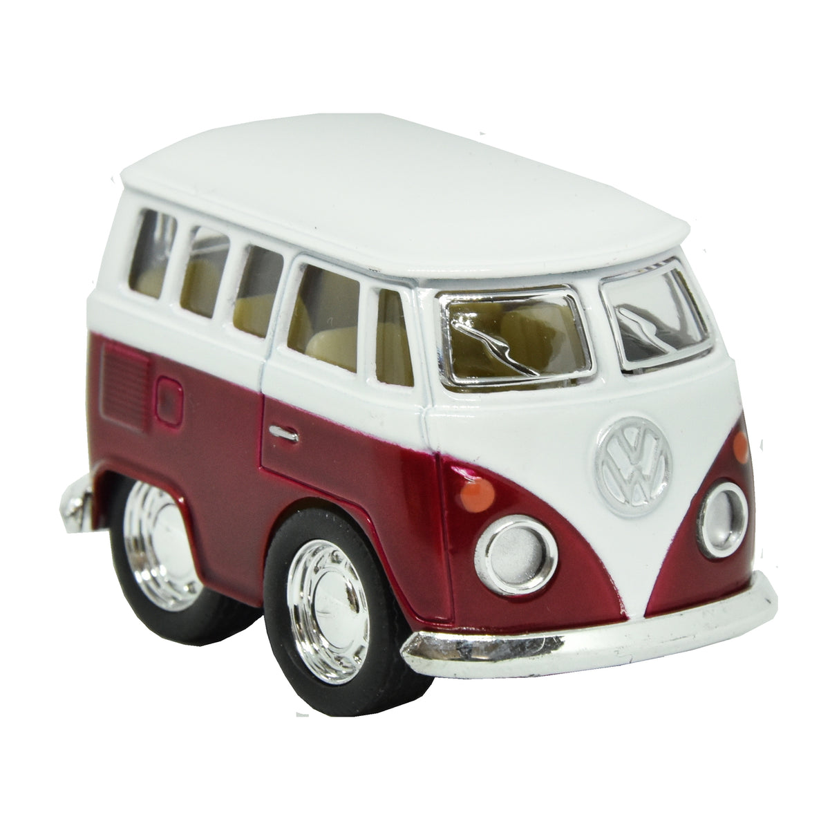 Volkswagen VW T1 Bus Comic Style Modellauto in rot mit Rückziehmotor
