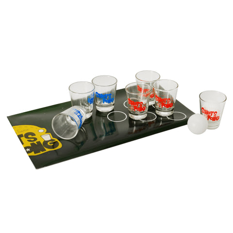 Shots Pong Trinkspiel mit 12 Gläsern, 2 Bällen und Spielfeld