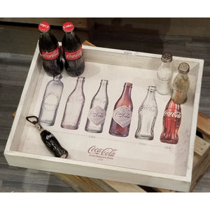 Coca-Cola Flaschengeschichte Serviertablett aus Holz