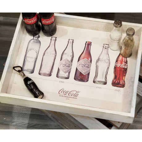 Coca-Cola Flaschengeschichte Serviertablett aus Holz