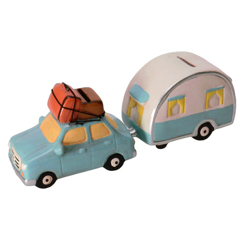 Auto mit Wohnwagen Spardosen im 2er Set