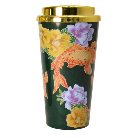 Koi Thermobecher mit Blumen in gelb und lila