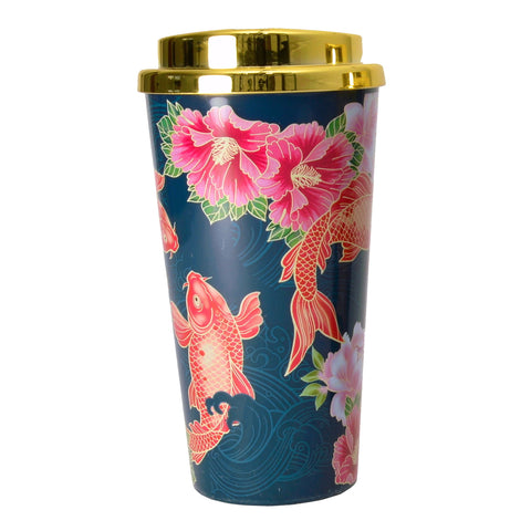 Koi Thermobecher mit Blumen in pink und rosa