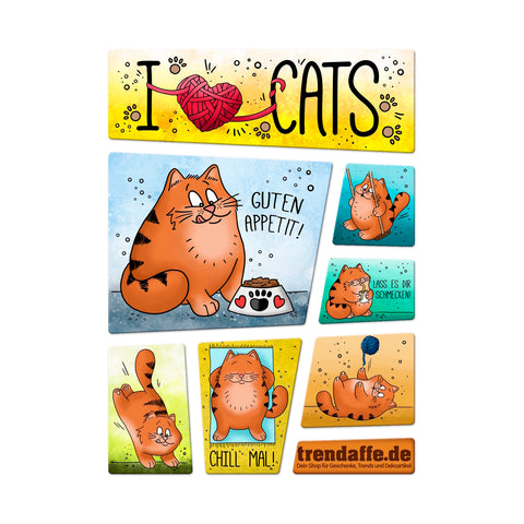 I love cats - Ich liebe Katzen Kühlschrankmagnete im 7er Set