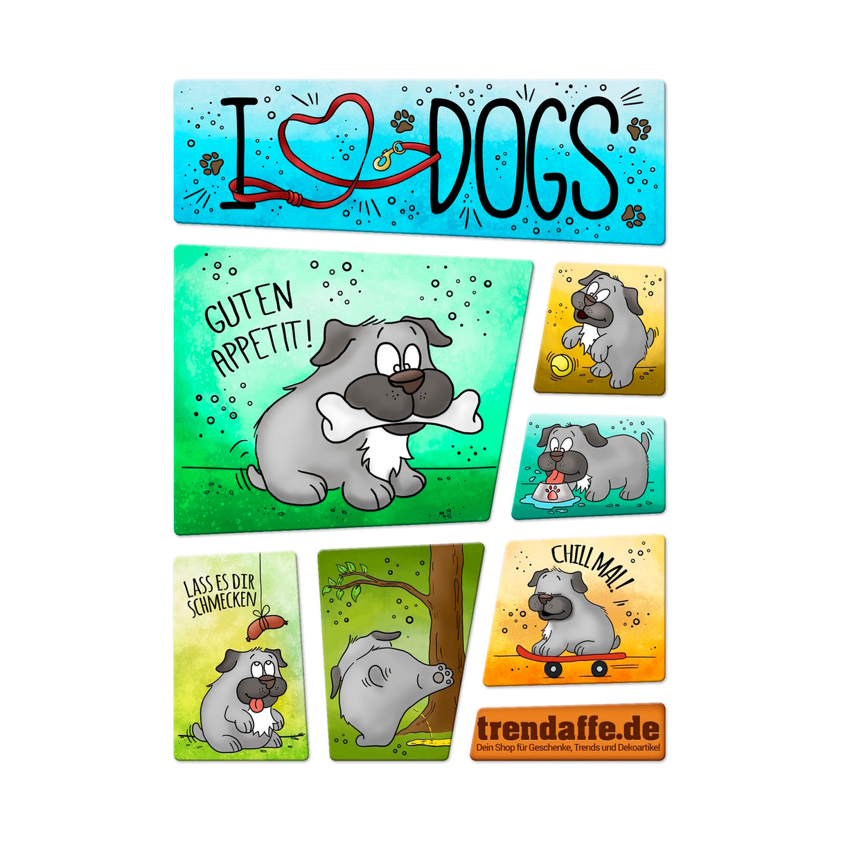 I love dogs - Ich liebe Hunde Kühlschrankmagnete 7er Set