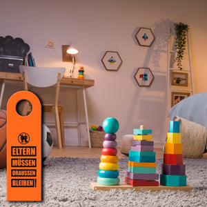 Kinderzimmer Türhänger in Orange mit Spruch: Eltern müssen draussen bleiben