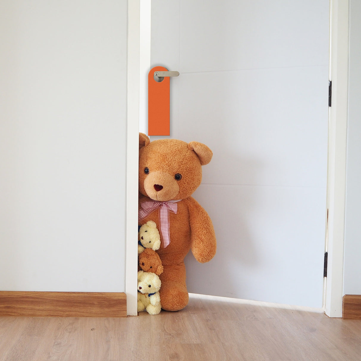 Kinderzimmer Türhänger in Orange mit Spruch: Jungs müssen draussen bleiben