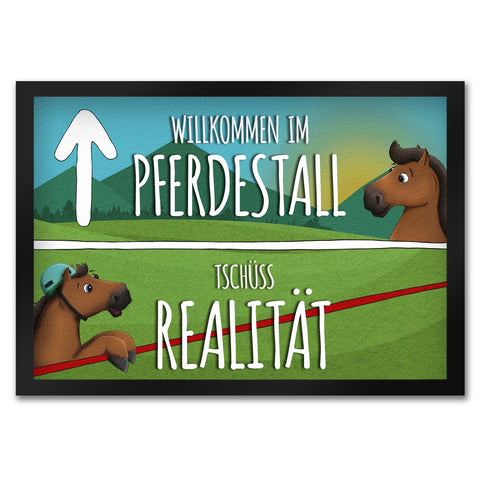 Willkommen im Pferdestall Fußmatte mit Pferdemotive Motiv
