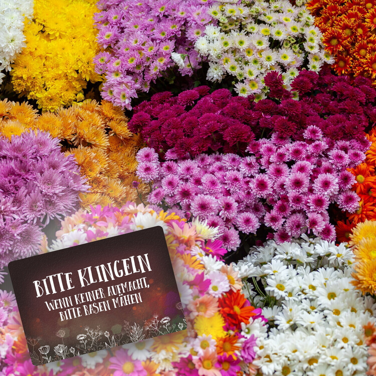 Bitte klingeln - Rasen Fußmatte randlos mit Blumen Motiv
