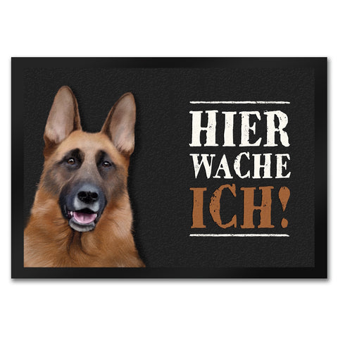 Hier wache ich! SCHÄFERHUND Fußmatte mit Schäferhund Motiv