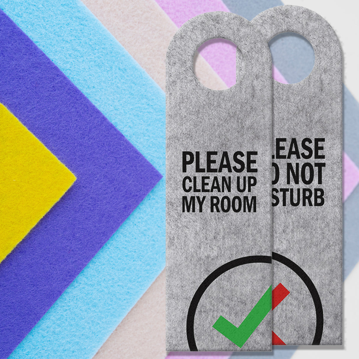 Please do not disturb oder Clean up my room Türhänger mit Symbolen