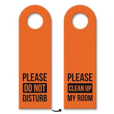 Please do not disturb oder Clean up my room Türhänger mit Balken in Orange