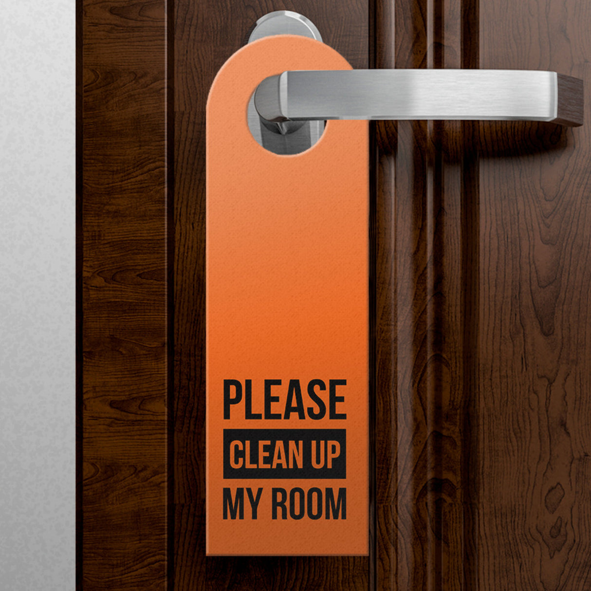 Please do not disturb oder Clean up my room Türhänger mit Balken in Orange