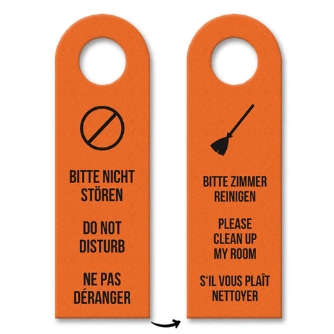 Bitte nicht stören oder Bitte Zimmer reinigen Sprachen-Türhänger in orange