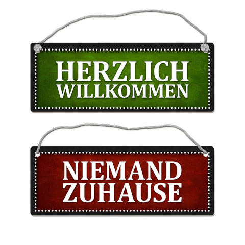 Niemand Zuhause oder Willkommen Wendeschild mit Kordel in Rot und Grün
