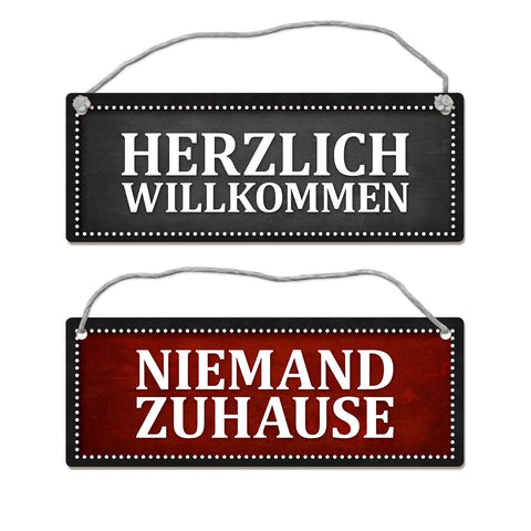 Niemand Zuhause oder Willkommen Wendeschild mit Kordel in Rot und Grau