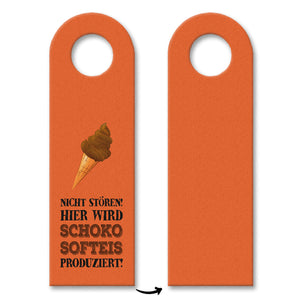 Klo Türhänger mit Spruch: Nicht stören! Schoko-Softeis wird produziert in Orange