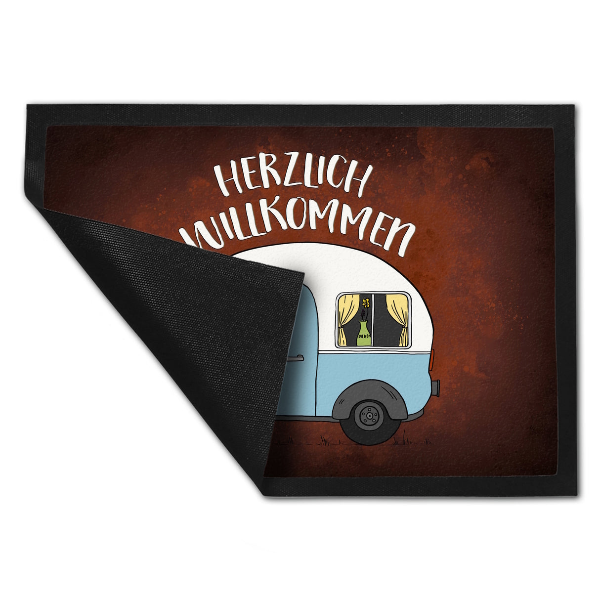 Herzlich willkommen Fußmatte mit Wohnwagen Motiv Wohnmobil Camping Gast Besuch Gäste