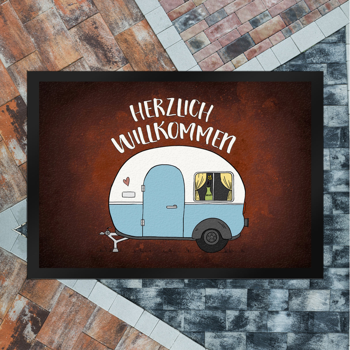 Herzlich willkommen Fußmatte mit Wohnwagen Motiv Wohnmobil Camping Gast Besuch Gäste