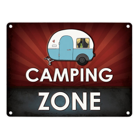 Camping Zone Metallschild mit Wohnwagen Motiv Wohnwagen Wohnmobil Urlaub