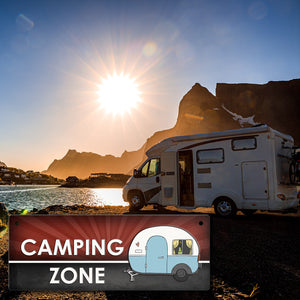 Camping Zone Metallschild mit Wohnwagen Motiv Wohnwagen Wohnmobil Urlaub