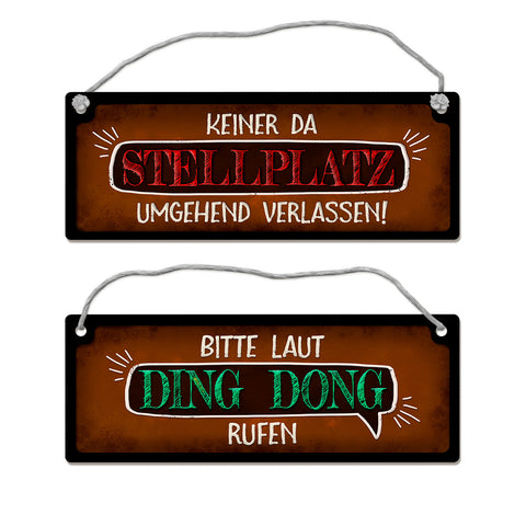 Ding Dong rufen oder keiner da Camping Wendeschild mit Kordel