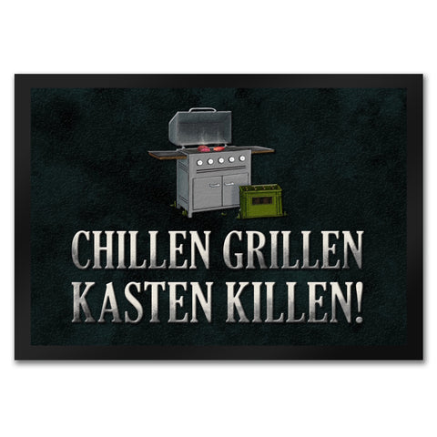 Chillen, grillen, Kasten killen Fußmatte mit Grill Motiv