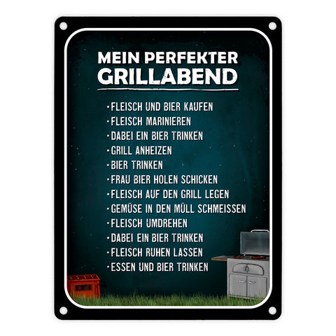 Mein perfekter Grillabend Metallschild mit Grill Motiv