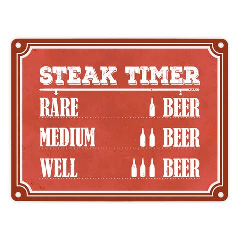 Steak Timer Metallschild Bier Grill grillen Fleisch Feier Freunde Hobby Rare Medium Well Done English