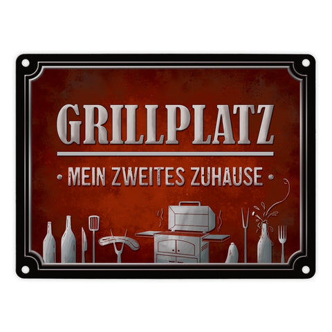 Grillplatz mein zweites Zuhause Metallschild Grill grillen Fleisch Bier Wurst Hobby Freunde