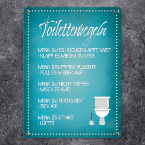 Toilettenregeln Metallschild mit Toilette Motiv Klo Sauberkeit Hygiene