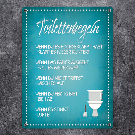 Toilettenregeln Metallschild mit Toilette Motiv Klo Sauberkeit Hygiene