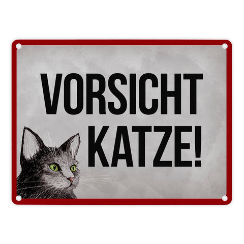 Vorsicht Katze Metallschild mit Katze Motiv