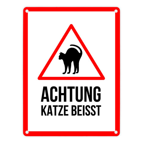 Achtung Katze beisst Metallschild mit Katzen Symbol