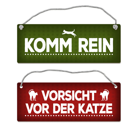 Vorsicht vor der Katze oder Komm rein Wendeschild mit Kordel