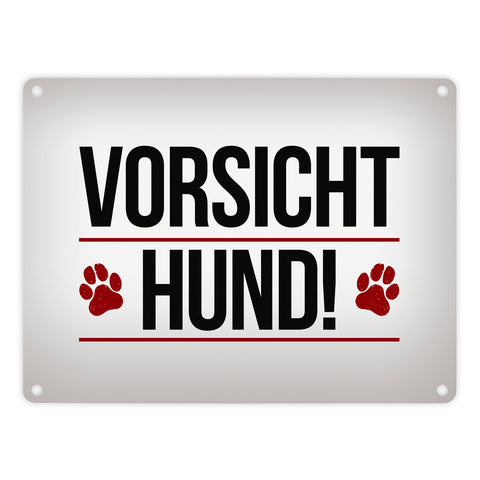 Vorsicht Hund! Metallschild mit Pfoten Motiv - Warnung Hinweis Achtung Warnschild