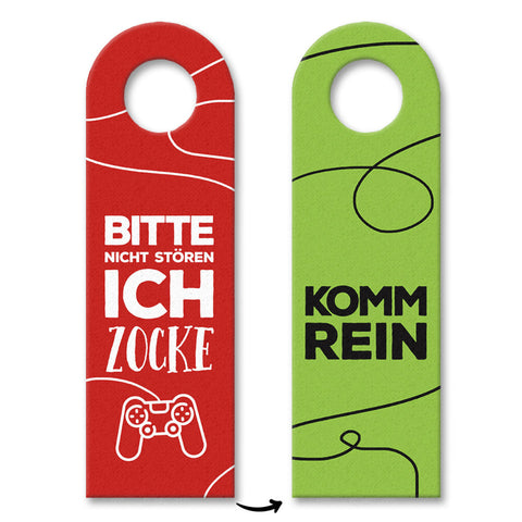 Nicht stören, ich zocke oder Komm rein Türhänger -grün mit Zocker Motiv