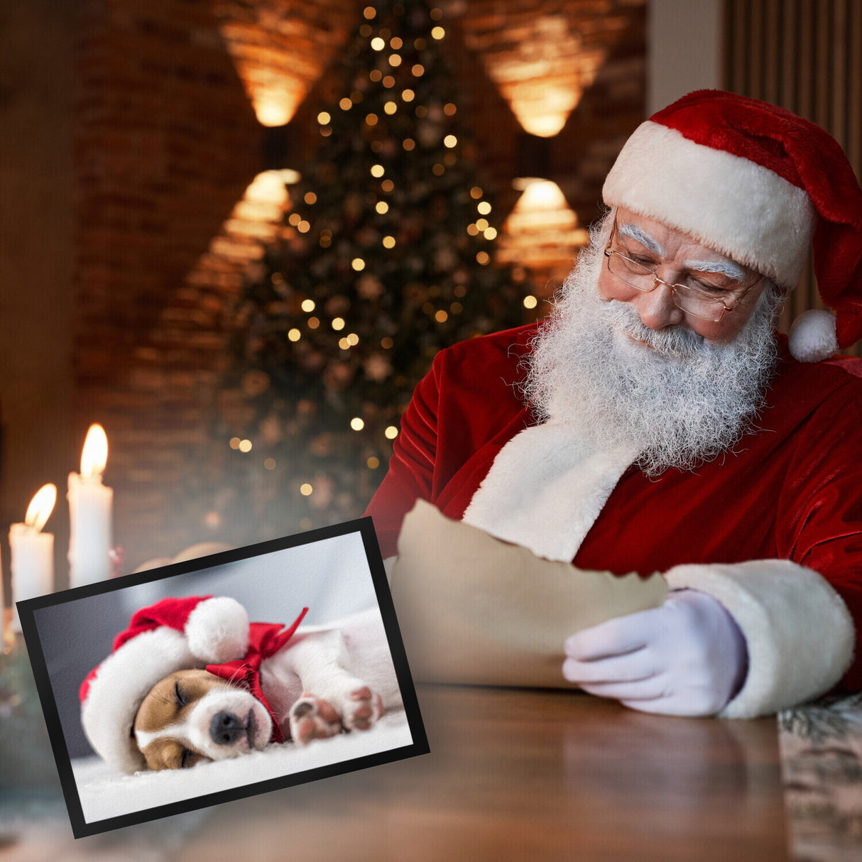 Weihnachtshund Jack mit Nikolausmütze Fußmatte