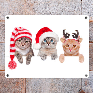 Niedliche Kätzchen Metallschild im Weihnachtsstyle