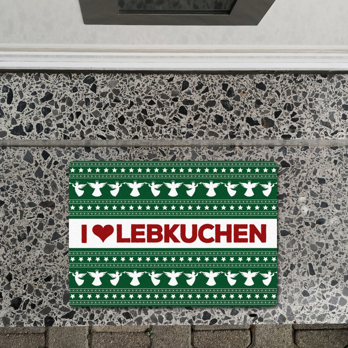 I love Lebkuchen Fußmatte ohne Rand in grün mit Weihnachtsmuster Motiv
