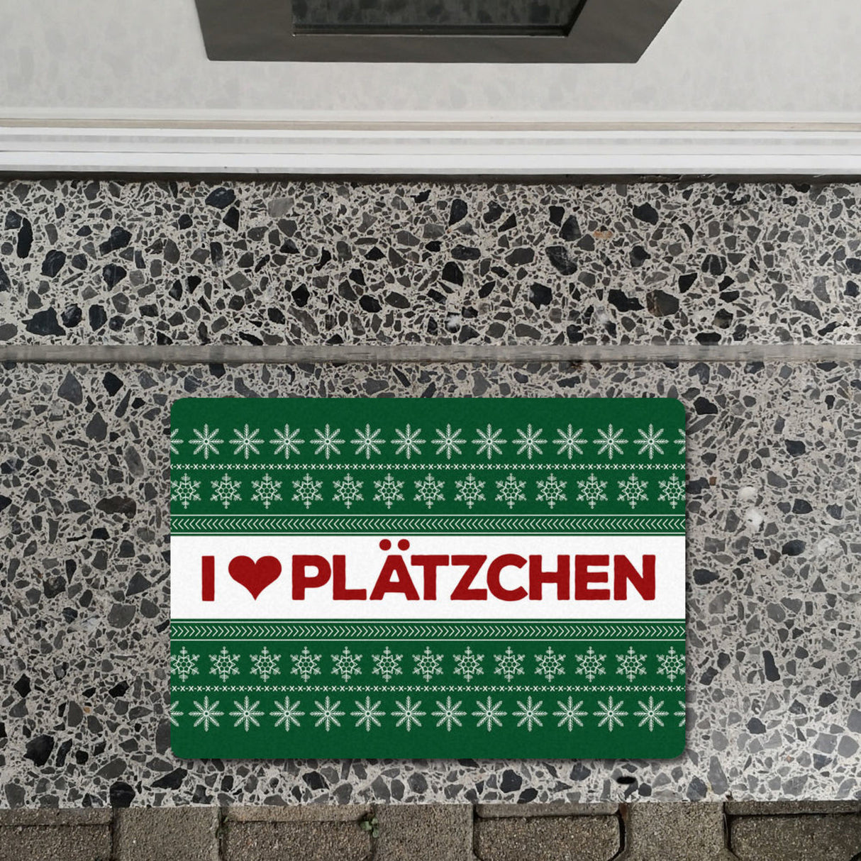 I love Plätzchen Fußmatte ohne Rand in grün mit Weihnachtsmuster Motiv