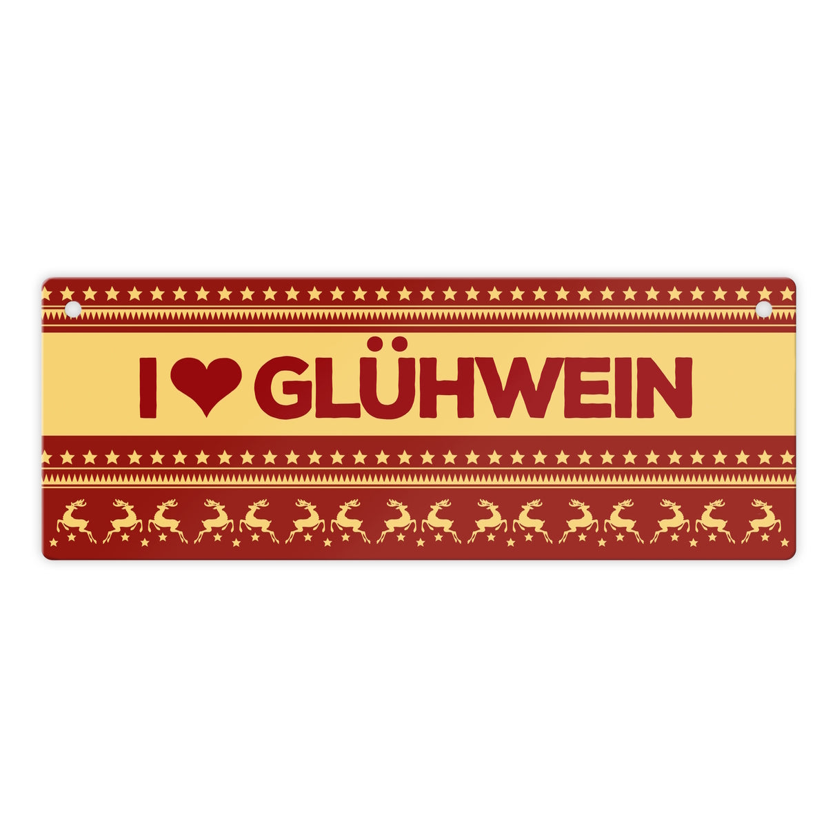 I love Glühwein Metallschild mit Weihnachtsmuster Motiv - Weihnachten Herz Muster Rentier Stern