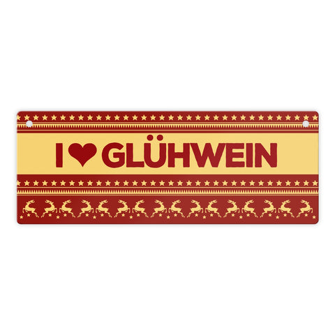 I love Glühwein Metallschild mit Weihnachtsmuster Motiv - Weihnachten Herz Muster Rentier Stern