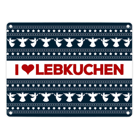 I love Lebkuchen Metallschild mit Weihnachtsmuster Motiv - Weihnachten herz Advent Engel Punkte Sterne