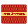 I love Plätzchen Metallschild mit Weihnachtsmuster Motiv - Weihnachten Herz Sterne Schnee Punkte Muster